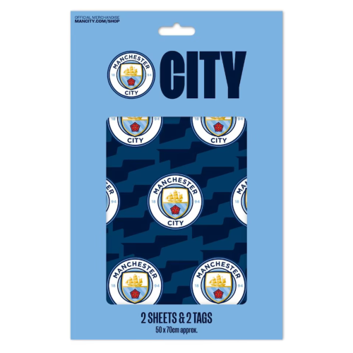 Papier do pakowania prezentów Manchester City 2szt + Naklejki Herbu Fana