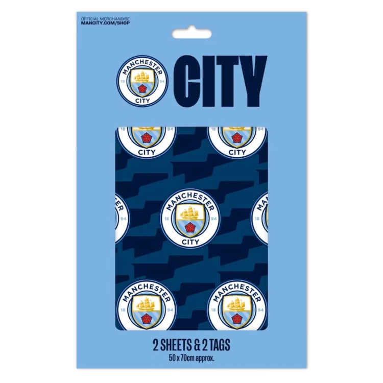 Papier do pakowania prezentów Manchester City 2szt + Naklejki Herbu Fana