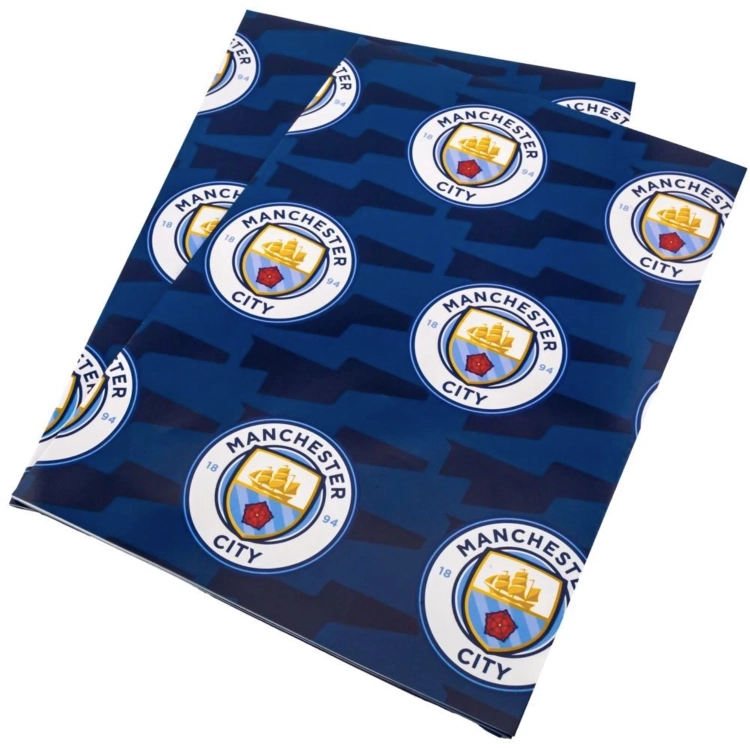 Papier do pakowania prezentów Manchester City 2szt + Naklejki Herbu Fana