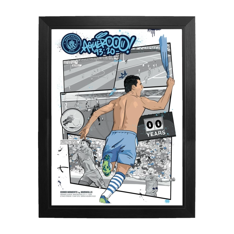 Oficjalny plakat w ramie Manchester City Sergio Aguero Murwalls 93:20 Rama