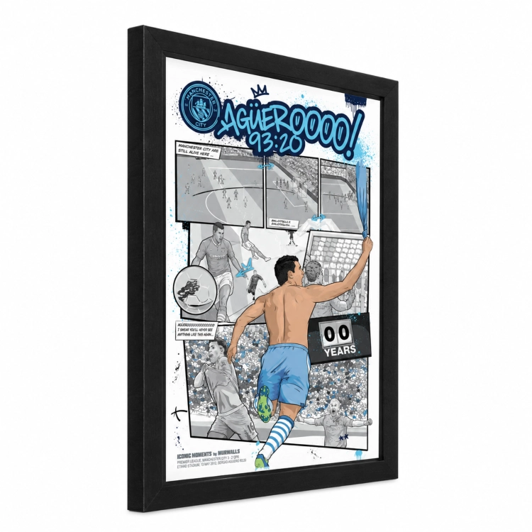 Oficjalny plakat w ramie Manchester City Sergio Aguero Murwalls 93:20 Rama