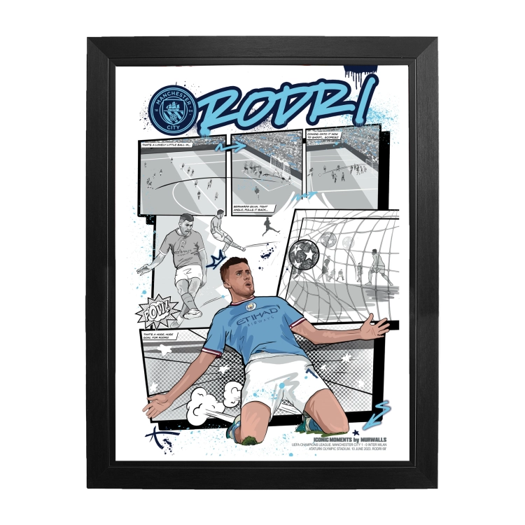 Oficjalny plakat w ramie Manchester City Rodri Murwalls Liga Mistrzów Rama