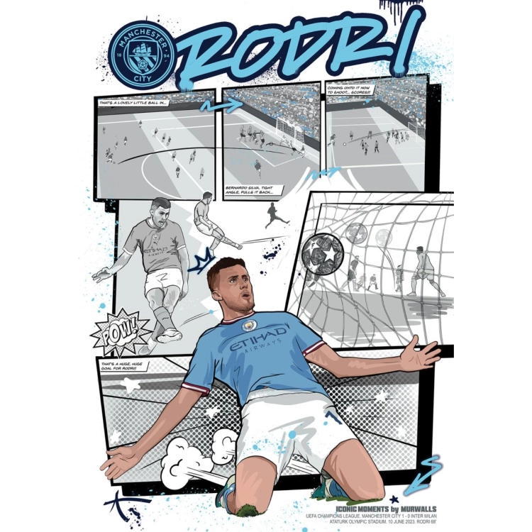 Oficjalny plakat w ramie Manchester City Rodri Murwalls Liga Mistrzów Rama